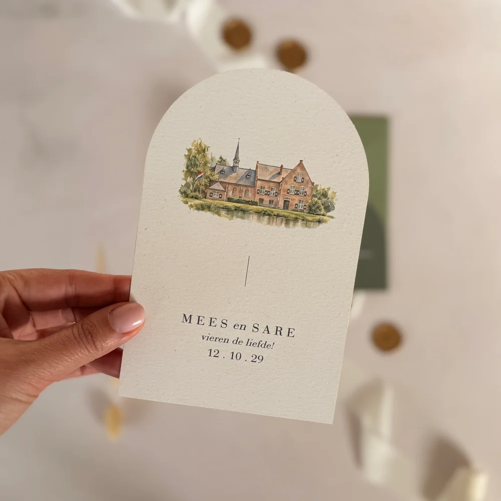 Trouwkaartenset met trouwlocatie watercolor gemaakt met AI